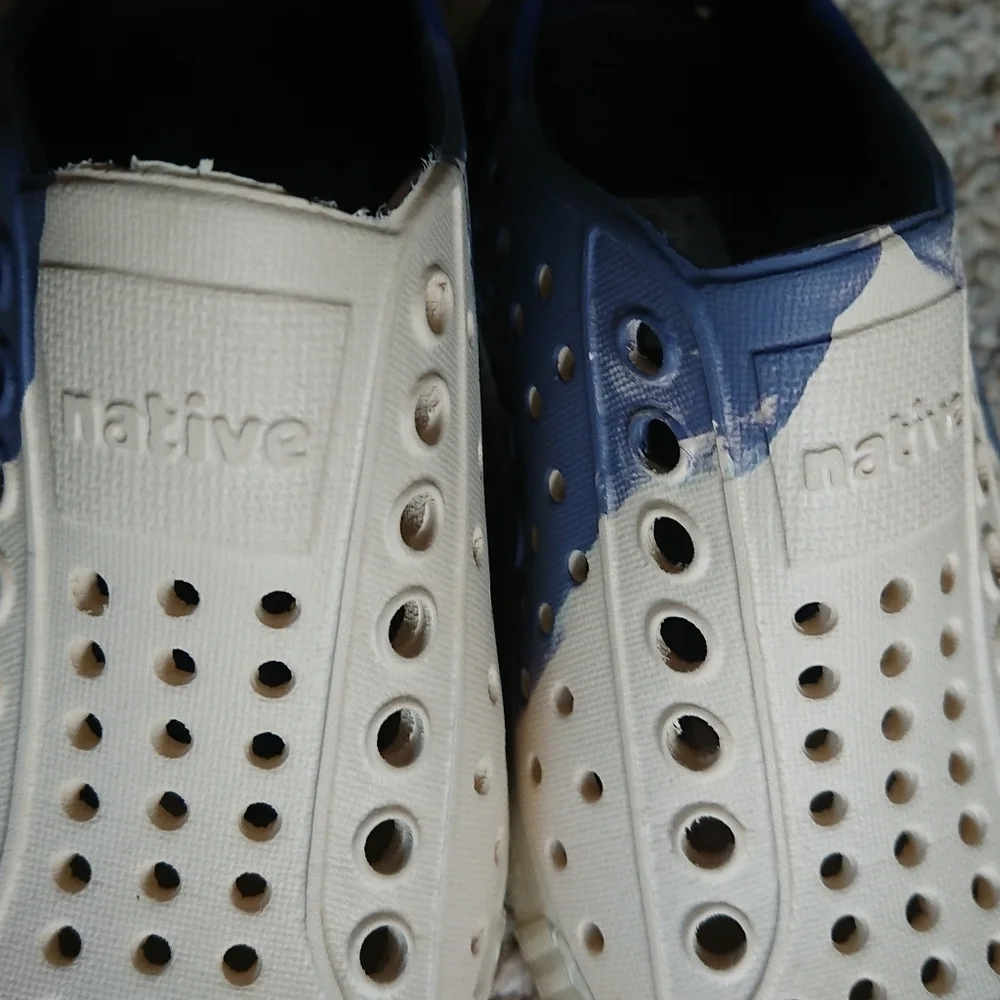 Native Kids Shoes Jefferson Bloom Marbled Child Cream and Blue size 8